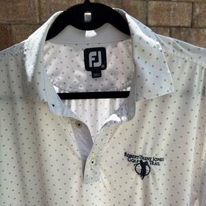 FootJoy White Golf Polo Shirt Athletic Fit Sz M White Diamond Pattern